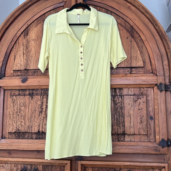 Free People Something Casual Mini Dress Yellow Beach Button Down Short Sleeve - Picture 5 of 10